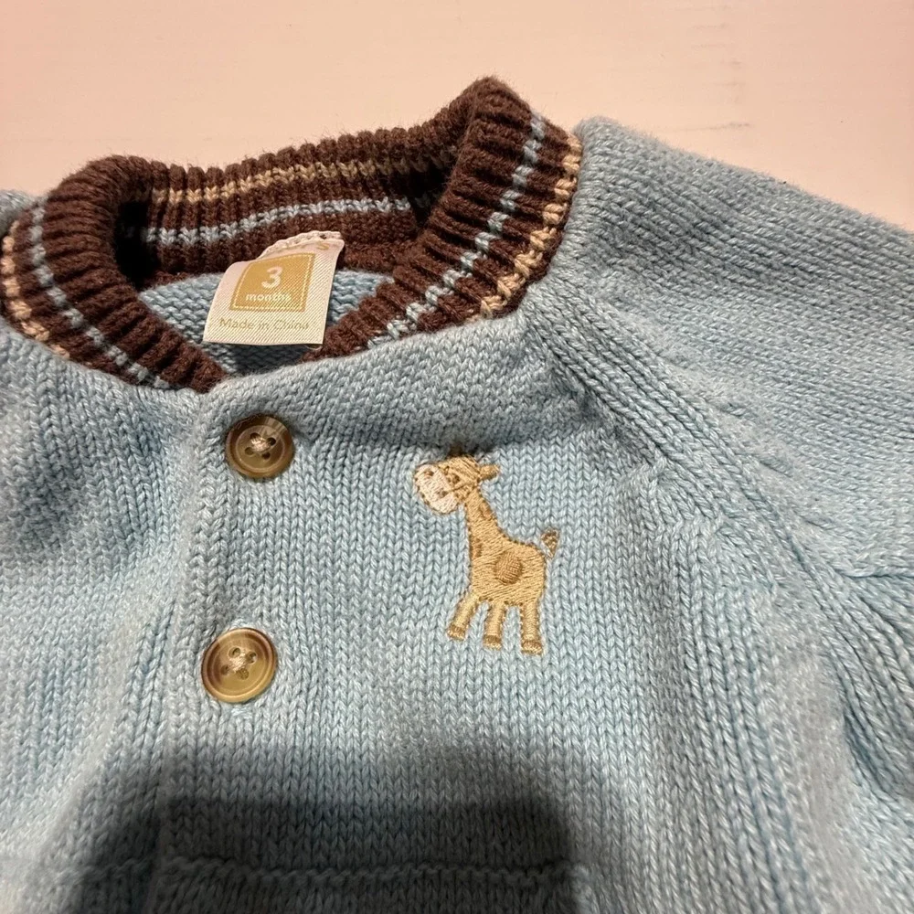 Vintage/Y2K  Carter's Baby 3 Months Blue Knit Giraffe Button Cardigan Sweater
